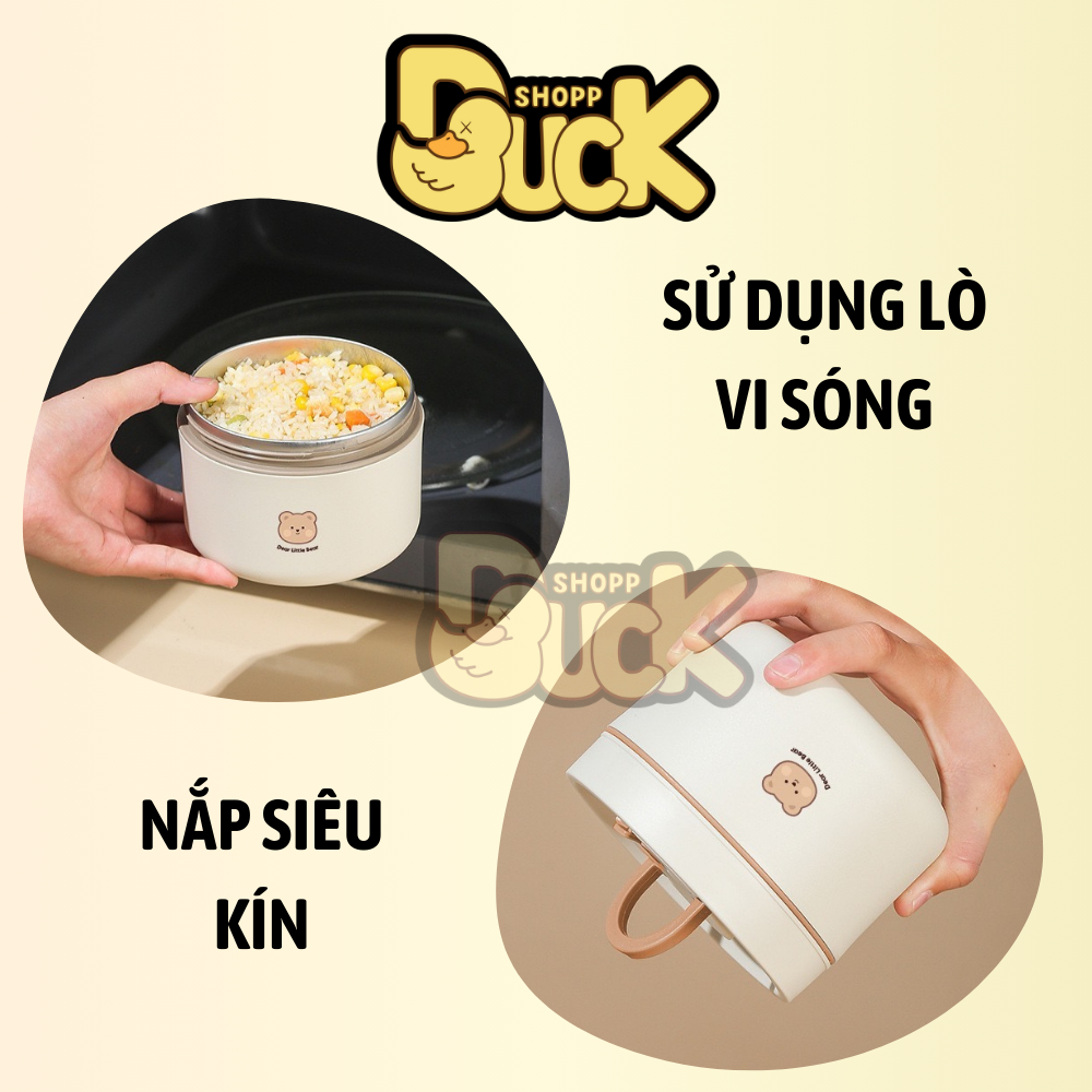 Hộp cơm giữ nhiệt Inox 304 cao cấp chống tràn có thể dùng cho lò vi sóng Dear Bear (Tặng muỗng đũa) | BigBuy360 - bigbuy360.vn