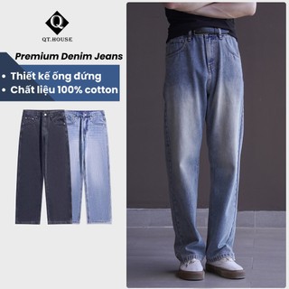 Quần jean nam Qthouse ống rộng dáng đứng vải denim cotton, cạp cao form suông QTJN01