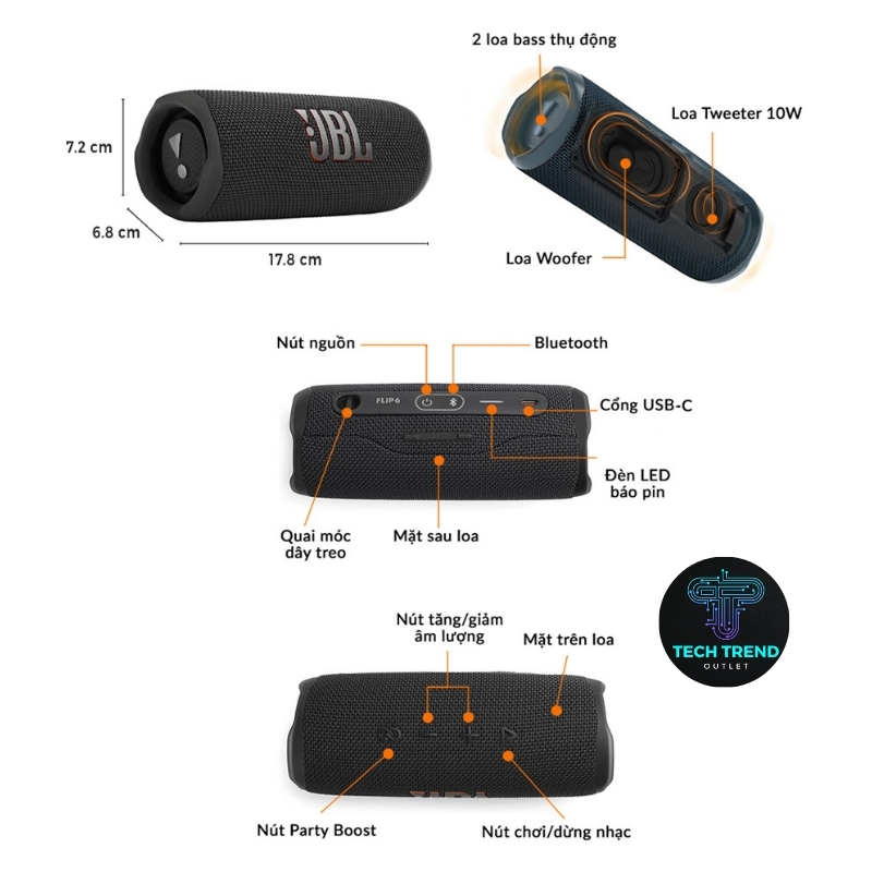 Loa Bluetooth JBL Flip 6 Chất Lượng Cao Không Thấm Nước Chơi Nhạc 4H Loa Bluetooth Mini 5.1 TechTrend Outlet | BigBuy360 - bigbuy360.vn