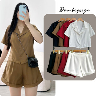 Set vest bigsize nữ áo ngắn tay phối cùng quần đùi lưng thun co giãn ống xếp line chất cotton mềm mịn- SET79