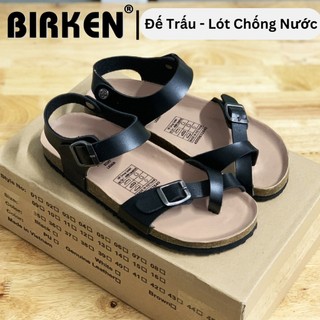 PUK14 - Sandal học sinh Birken Đế Trấu BIOLINE Official Uniex nam nữ đi học Quai Da PU đan chéo xỏ ngón