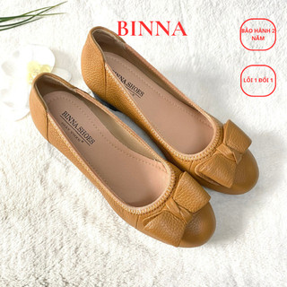 Giày Nữ Đế Xuồng BINNA 12 Giày Mũi Tròn Da Thật Êm Mềm Đẹp Đế 5cm Chống Trượt  bảo hành keo đế 2 năm
