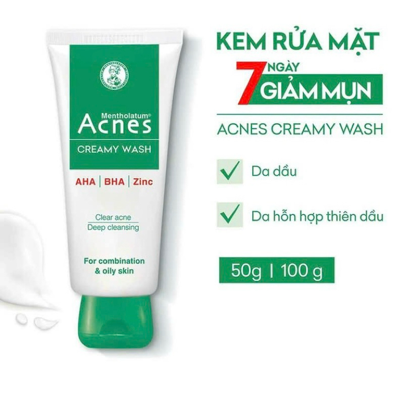 [Nhật Bản] Sữa Kem Rửa Mặt SRM Acnes Creamy Wash Giảm Mụn Dầu Nhờn Se Khít Lỗ Chân Lông Chứa AHA BHA