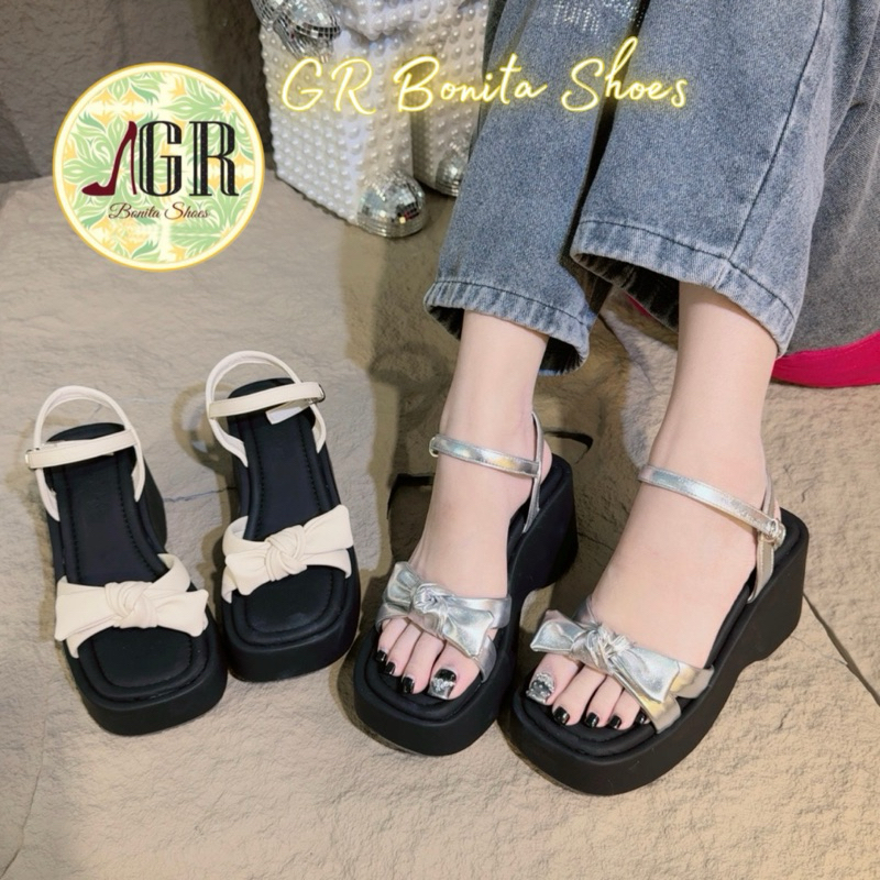 NS3 Sandal xuồng 2 quai kéo nơ ú siêu xinh cao 7 cm - Bonita Shoes BM03