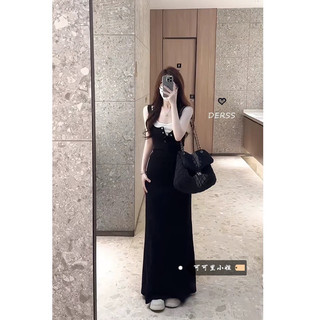 FEVER DRESS | Đầm maxi đen sn phối cổ trắng