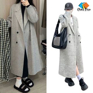 Áo măng tô nữ chất dạ ép màu lông chuột hàng 1 và 2 lớp đã kèm ảnh thật