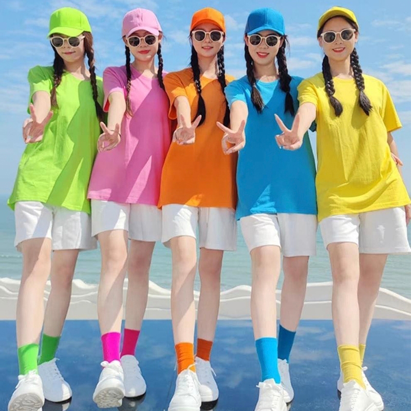 Combo áo phông nhóm tay ngắn nam nữ nhiều màu sắc , đồng phục áo thun sắc màu gồm áo,tất,mũ - áo thu