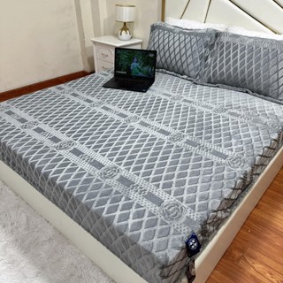 Bộ ga gối nỉ nhung COCO ga trải giường chất nỉ siêu mềm mịn 1m6 1m8 2m2 ga bo chun bọc đệm tối đa 15cm ghi nhạt