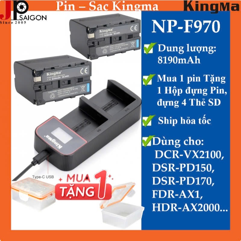 PIN SẠC KINGMA THAY THẾ CHO MÁY ẢNH SONY NP-F970 (8190mAh)