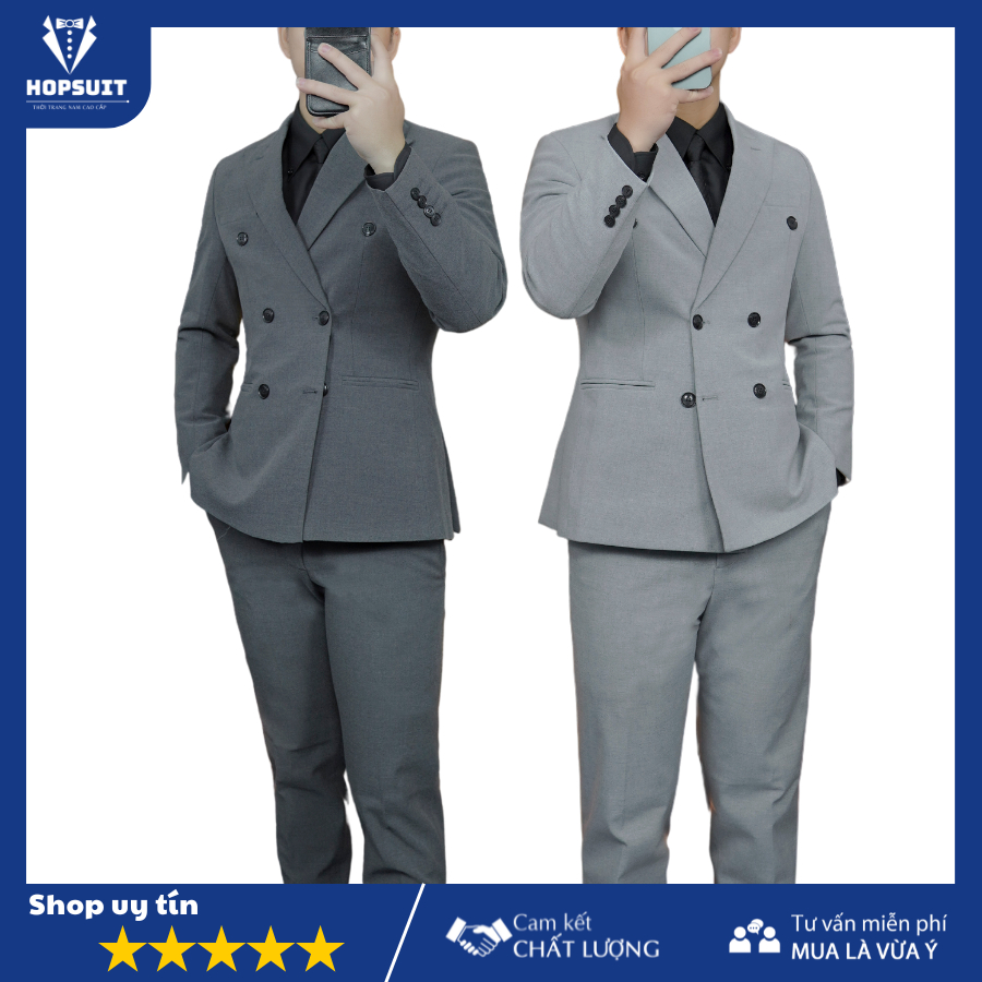 Vest Nam đẹp 6 cúc màu ghi xám, Áo Blazer nam phong cách Hàn Quốc