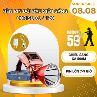 Đèn pin đội đầu XJ-1120 corisu siêu sáng chiếu xa 500m ánh sáng tỏa tích điện 10 giờ đổi 3 màu tặng kèm dây đeo đầu