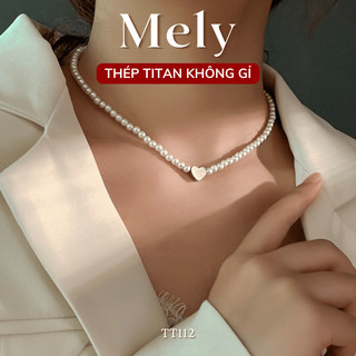 Vòng cổ dây chuyền hạt ngọc trai mặt trái tim mạ vàng nữ tính - Mely 1422