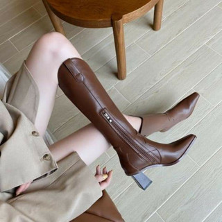 Boot nâu cổ cao 7cm có khóa kéo