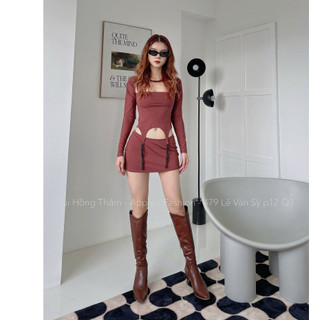 Boot nâu cổ cao 7cm có khóa kéo