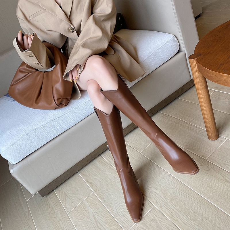 Boot nâu cổ cao 7cm có khóa kéo