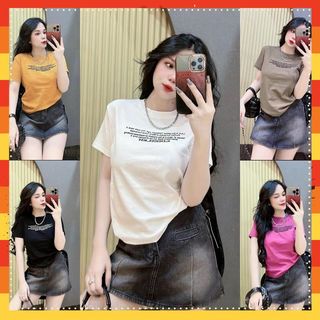  Áo thun nữ form vừa tay ngắn chất thun borip cotton cổ tròn in chữ phông mát mịn M176 