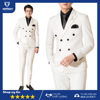 Vest Nam Hàn Quốc 6 Cúc Trắng, Áo Blazer Nam Trắng 2 lớp dày dặn