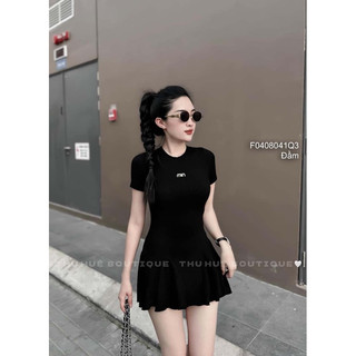 Đầm zip tùng xòe form ngắn ngực thêu chữ miu tay ngắn 0824 thaotranshop90 [kèm ảnh thật chụp sàn]