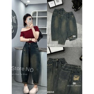 Quần Bò Baggy Jeans Lưng Chun Phối Túi Rách, Quần Bò Jeans Denim Nữ Cạp Cao Dáng Baggy Phong Cách Ulzzang