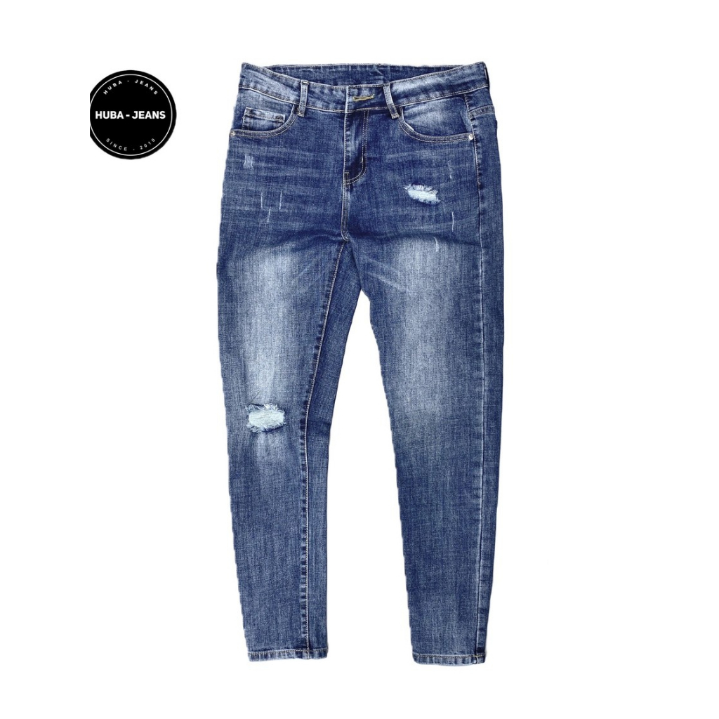 Quần jean nam HUBA-JEANS co giãn xanh rách Có Túi Pants Menswear quần purple có thể giặt máy Denim