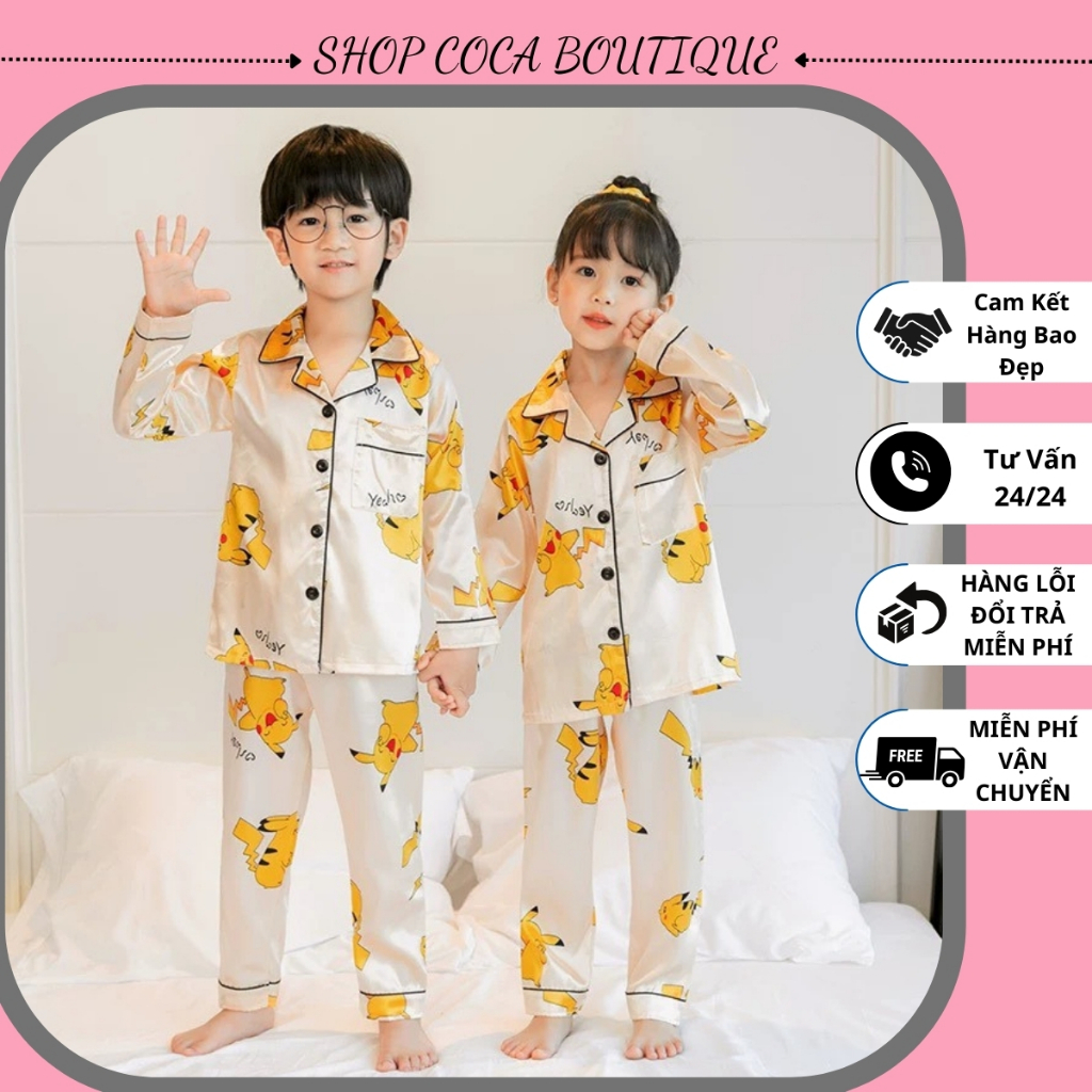 Đồ Ngủ Cho Bé, Đồ Bộ Pijama Bé Trai, Bộ Pijama Cho Bé Gái Chất Lụa In Hình Cực Yêu Cho Bé Từ 8kg - 3