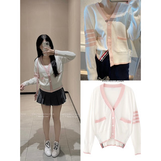 Thuyduongzoo - áo cardigan thom pink kẻ sọc hàng qcl1