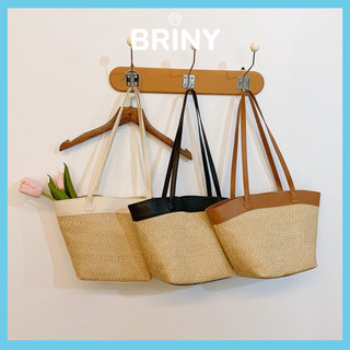 Túi tote cói túi xách nữ đeo vai túi xách thời trang đi biển giỏ xách phối da dệt rơm Briny T20