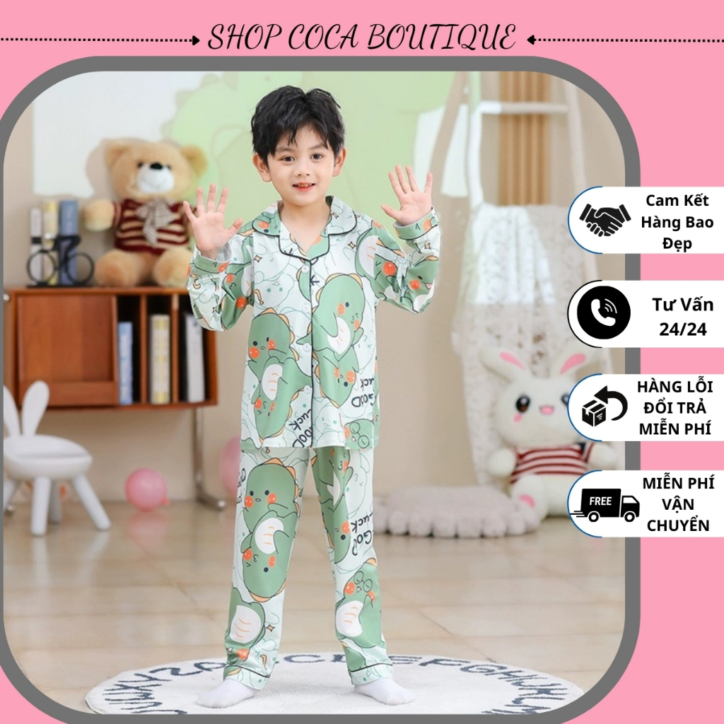 Đồ Ngủ Cho Bé, Đồ Bộ Pijama Bé Trai, Bộ Pijama Cho Bé Gái Chất Lụa In Hình Cực Yêu Cho Bé Từ 8kg - 3