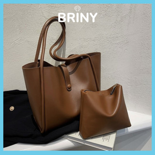 Set 2 túi tote đeo vai kèm ví đựng đồ makeup túi xách nữ màu trơn thanh lịch cho nữ Briny T21