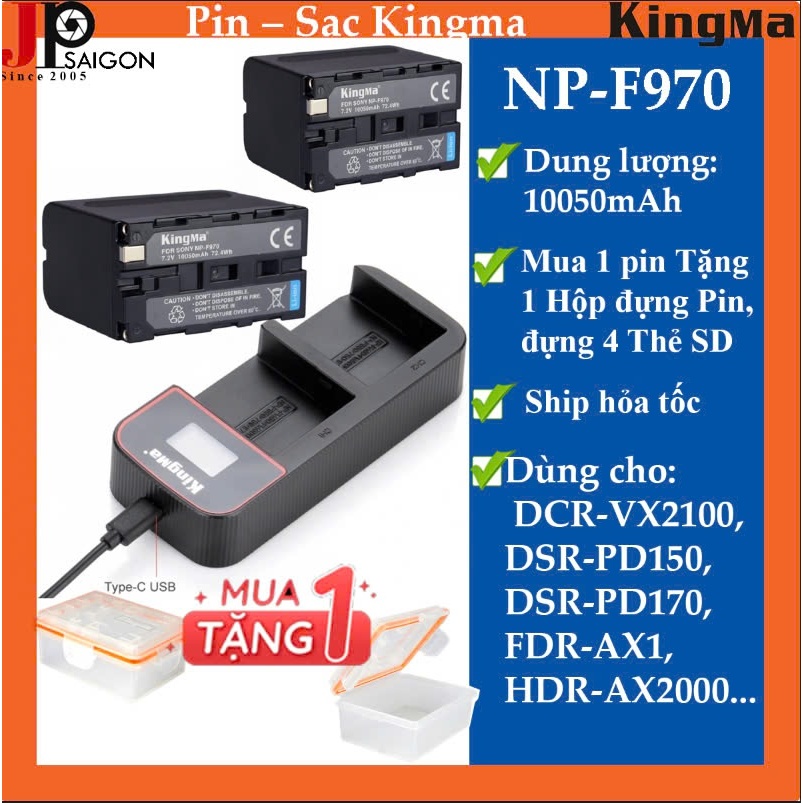 PIN SẠC MÁY ẢNH KINGMA FOR SONY NP-F970 DUNG LƯỢNG 10050MAH