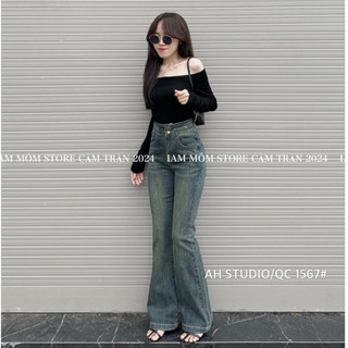 Quần jean loe dài cạp cao đính đá chất đẹp siêu xinh shop