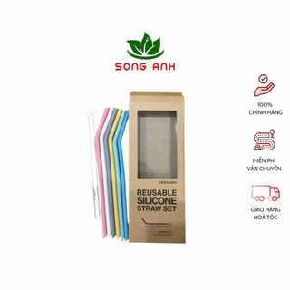 Lock&Lock bộ 6 ống hút silicone có thể tái sử dụng kèm 2 cọ rửa TLL080 (250 x 78mm)