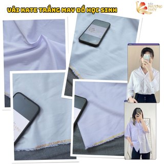 Vải kate trắng xanh Phượng Thúy chuyên may áo đồng phục học sinh hàng chuẩn xuất Mỹ biên vải in chữ khổ ngang 1m50