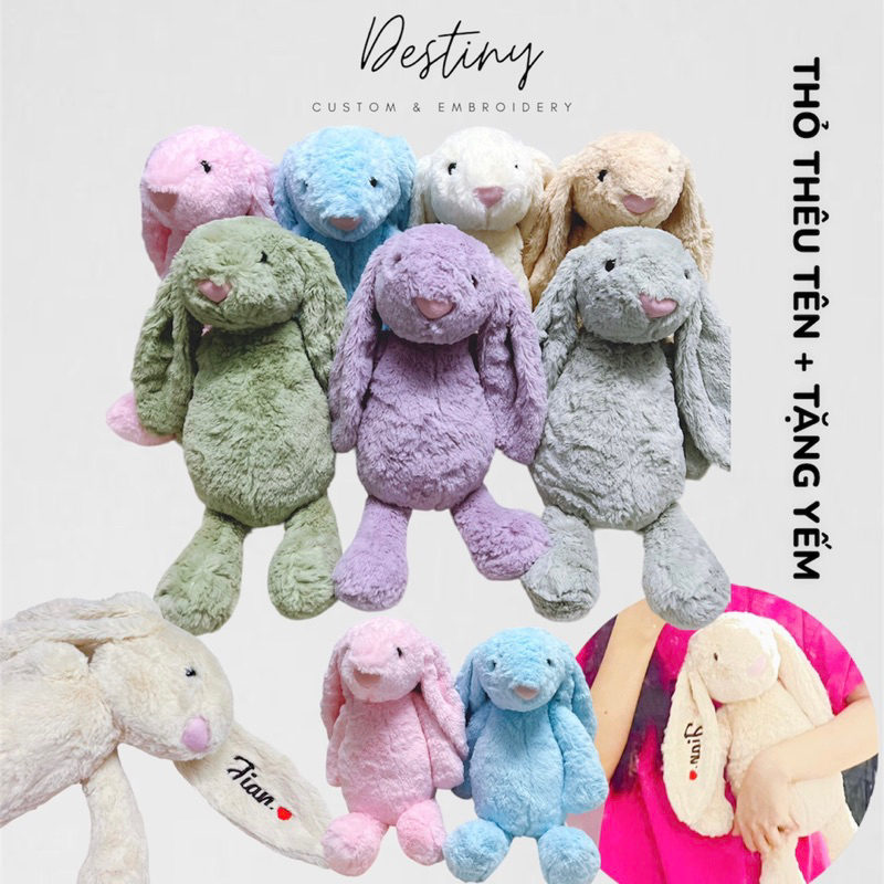 [ HOẢ TỐC + TẶNG YẾM +NHẮN TÊN THÊU ] Thỏ bông Jellycat size 40cm thêu tên theo yêu cầu