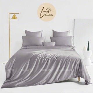 Bộ Chăn Ga Gối Lụa mềm mịn mát lạnh cao cấp LUSI Lụa Silk Bedding Màu Xám Ghi