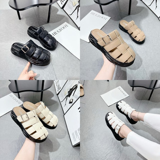 Giày sục nữ đen trắng kiểu dáng thời trang đế độn cao 5cm