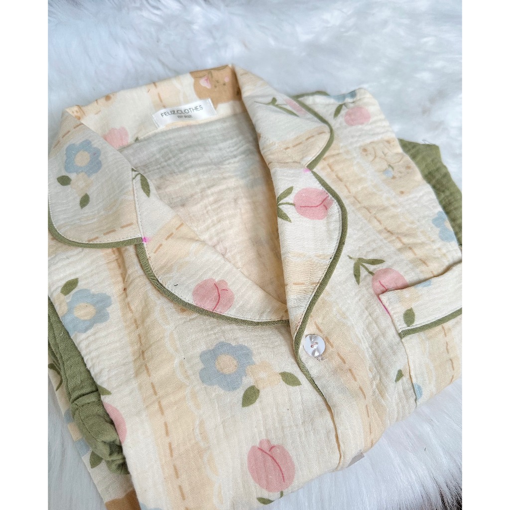 [Feliz.Clothes] Pyjama xô muslin hoa hồng phấn dễ thương
