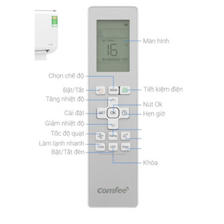 Remot,điều khiển cho điều hòa, máy lạnh Comfee Inverter 1 HP CFS-10VDGF-V, CFS-13VDGF-V và CFS-18VD