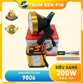 Đèn pin đội đầu SHUANGYUAN 9806 LED 200W đèn đeo đầu siêu sáng bình rời có cổng usb  sạc điện thoại có đèn phụ bên hông