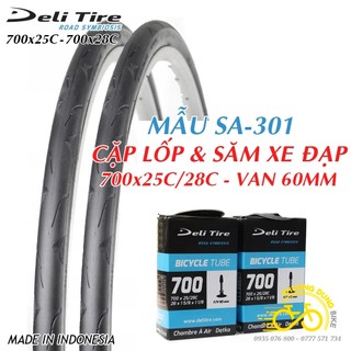 Cặp lốp và ruột xe đạp deli tire sa301 700x25c 700x28c - van dài 60mm