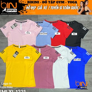 Áo thun nữ tập gym yoga aerobic thể thao tay ngắn phủ bụng chất liệu thun poly co dãn 4 chiều BINSPORTS A170