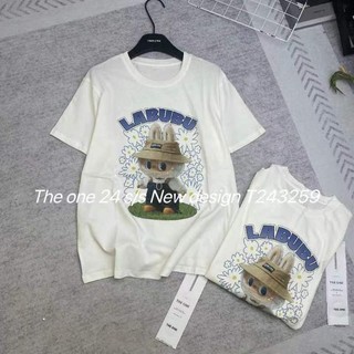 Áo thun nữ tay ngắn cổ tròn in hình gấu labubu đội mũ hoa hàng Quảng Châu, áo phông hè form vừa chất cotton đẹp 243259