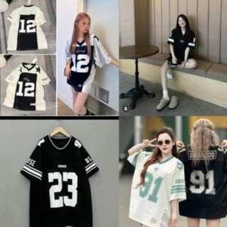 Các mẫu áo phông unisex nam nữ phối màu in số phong cách thể thao Hàn Quốc chất cotton mềm mịn from rộng 65kg