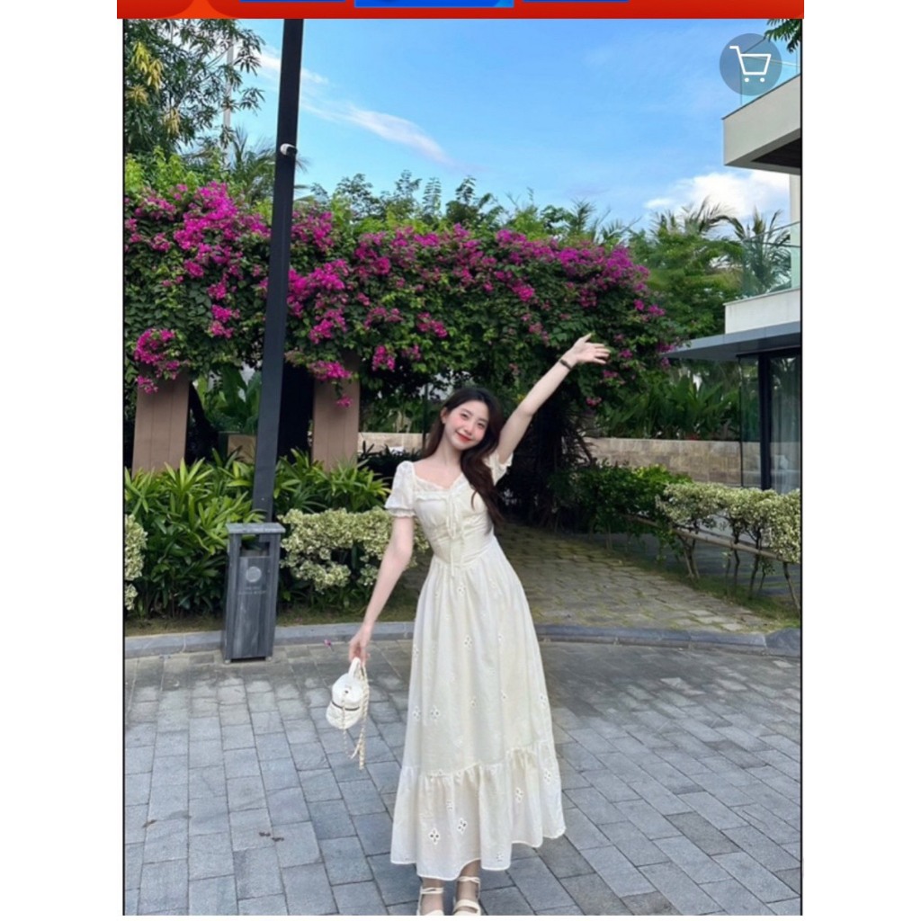 ĐẦM XÔ THÊU HOA TRẮNG NỔI VIỀN REN NGỰC 3 NƠ TUTA DRESS | BigBuy360 - bigbuy360.vn