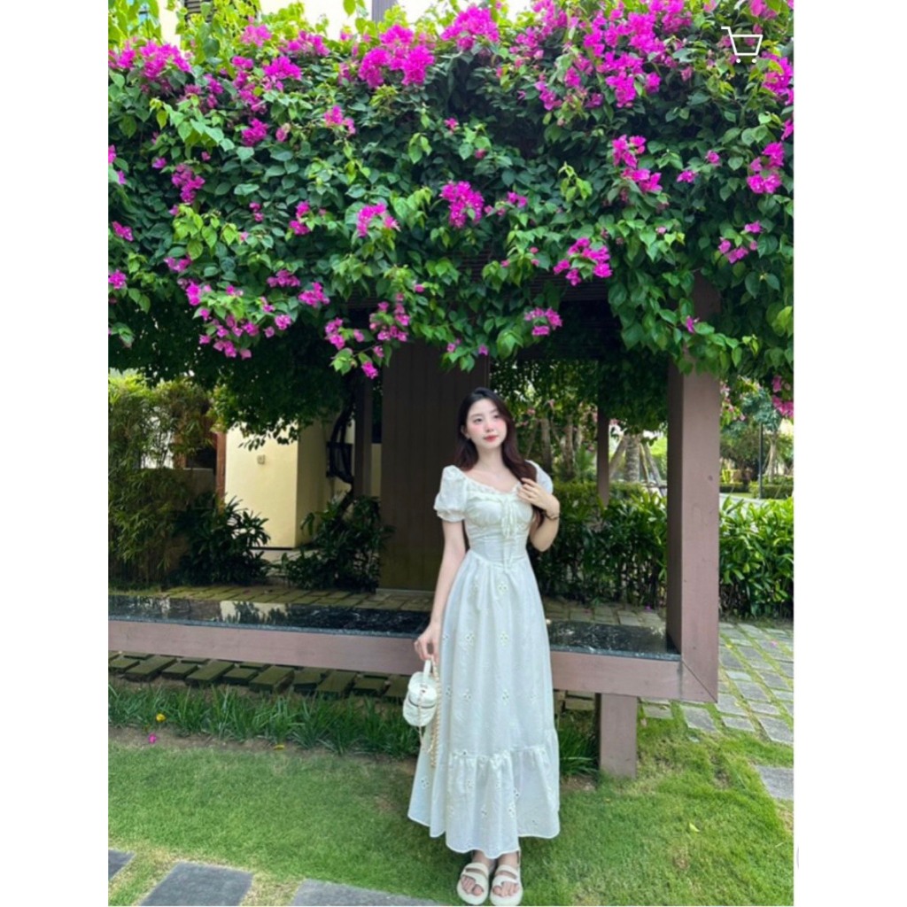 ĐẦM XÔ THÊU HOA TRẮNG NỔI VIỀN REN NGỰC 3 NƠ TUTA DRESS | BigBuy360 - bigbuy360.vn