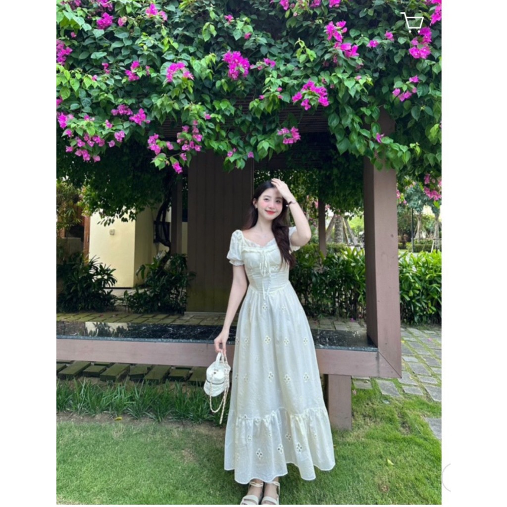 ĐẦM XÔ THÊU HOA TRẮNG NỔI VIỀN REN NGỰC 3 NƠ TUTA DRESS | BigBuy360 - bigbuy360.vn