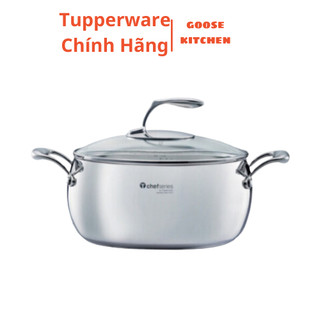 Nồi nấu ăn Tupperware Tchef 3.8L chính hãng, an toàn, Châu Âu sang trọng đáy 5 lớp, thép không gỉ 304 - Goose.Kitchen
