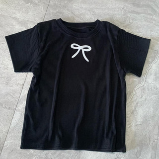Áo baby tee , áo crotop in nơ chất liệu cotton đen trắng