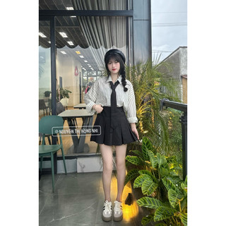 TURUS SET | Set áo sơ mi sọc + cavat + chân váy đen
