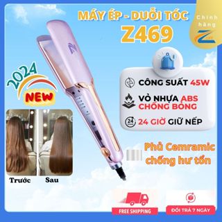  Máy uốn duỗi tóc dùng nhiệt chất liệu gốm sứ Ceramic có nút điều chỉnh nhiệt độ phù hợp giúp bảo vệ tóc tránh hư tổn 